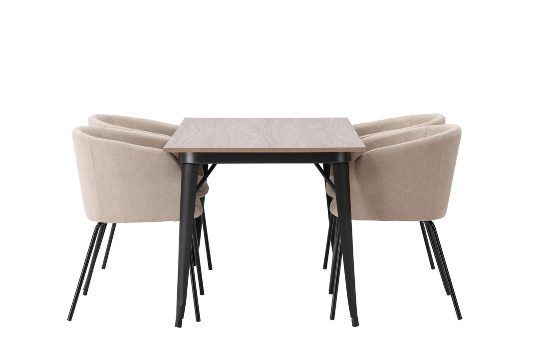 Venture Home Tempe Dining Table - Black / Walnut MDF +Berit Chair - Black / Beige Fabric (Polyester linen ) _4