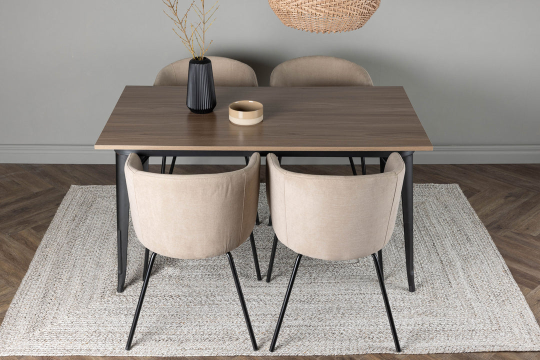 Venture Home Tempe Dining Table - Black / Walnut MDF +Berit Chair - Black / Beige Fabric (Polyester linen ) _4