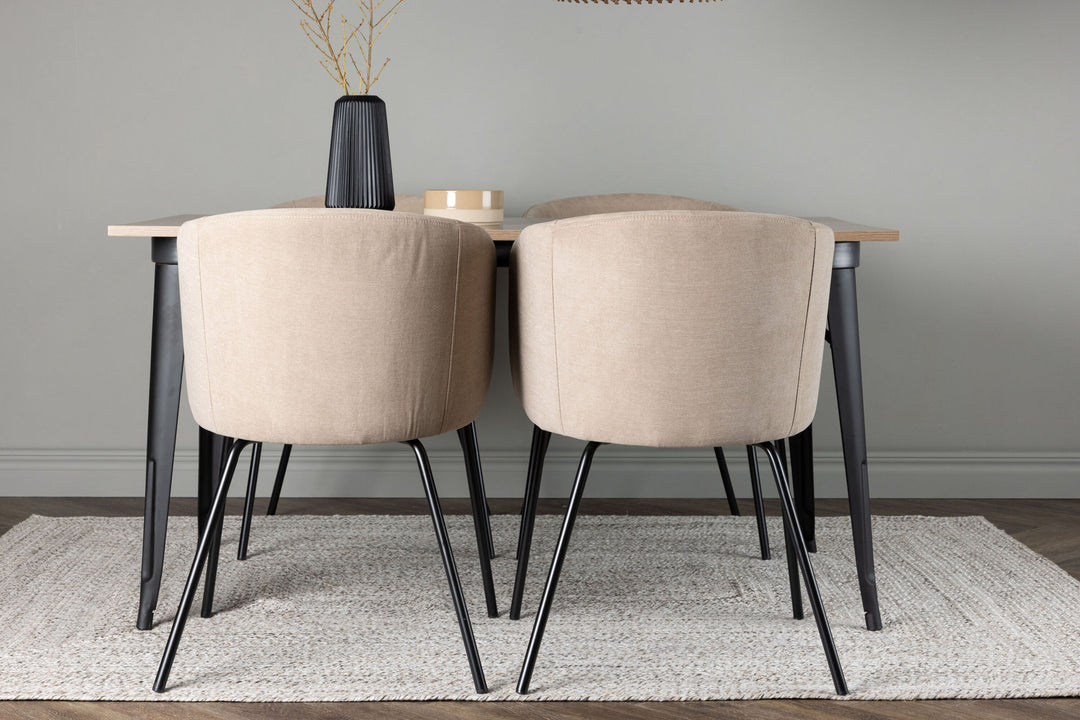 Venture Home Tempe Dining Table - Black / Walnut MDF +Berit Chair - Black / Beige Fabric (Polyester linen ) _4