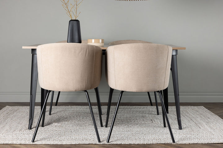 Venture Home Tempe Dining Table - Black / Walnut MDF +Berit Chair - Black / Beige Fabric (Polyester linen ) _4