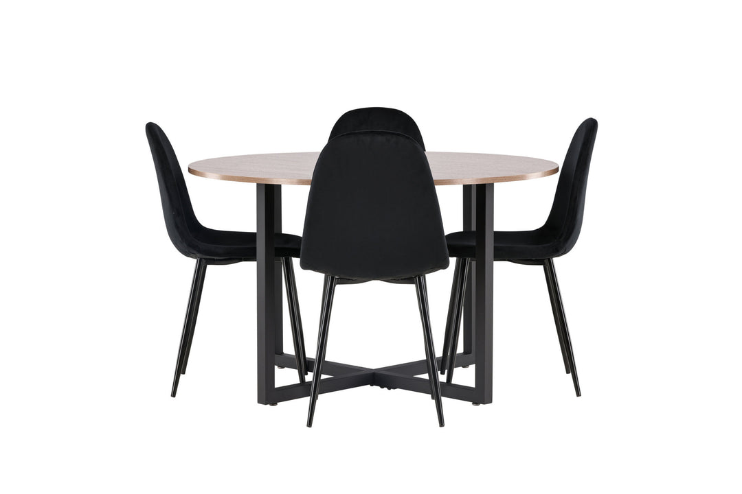 Venture Home Durango Dining Table - Black / Walnut MDF +Polar Dining Chair - Black legs / Black Velvet _4