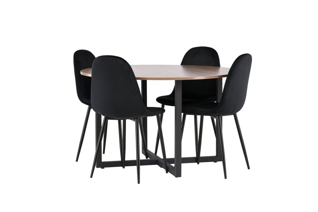Venture Home Durango Dining Table - Black / Walnut MDF +Polar Dining Chair - Black legs / Black Velvet _4