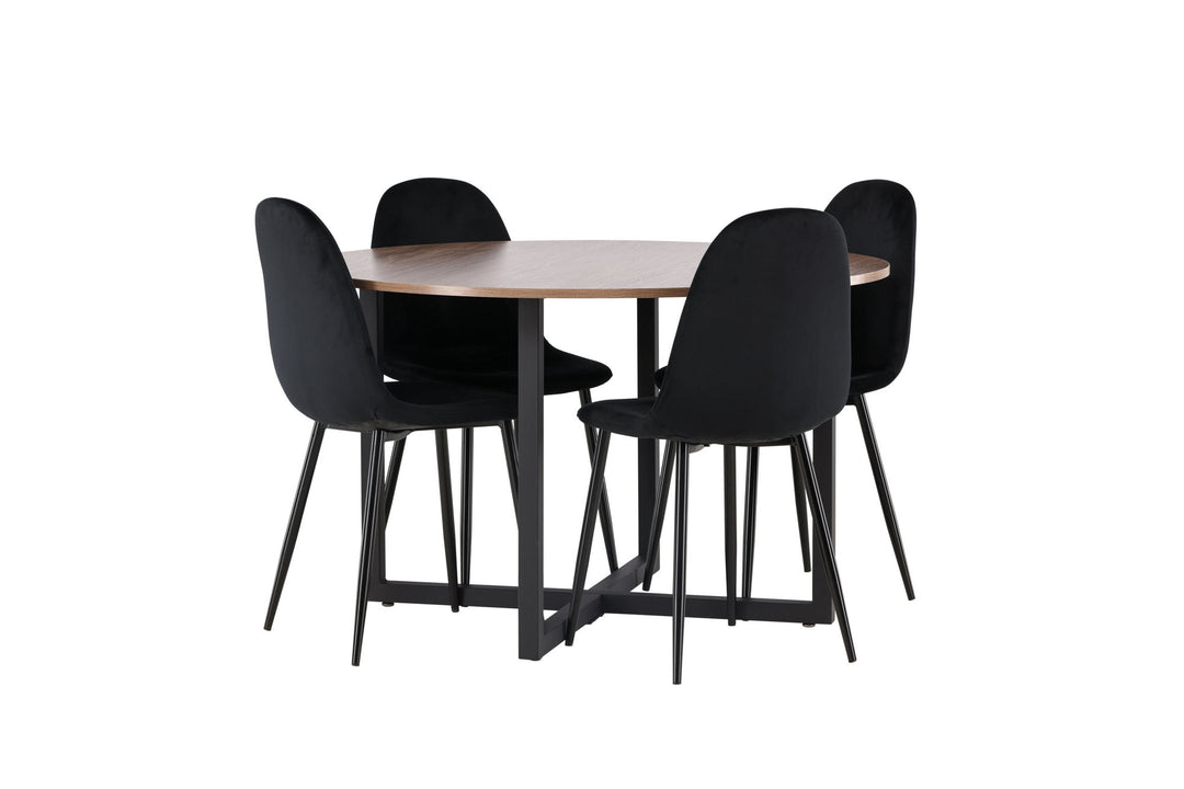 Venture Home Durango Dining Table - Black / Walnut MDF +Polar Dining Chair - Black legs / Black Velvet _4