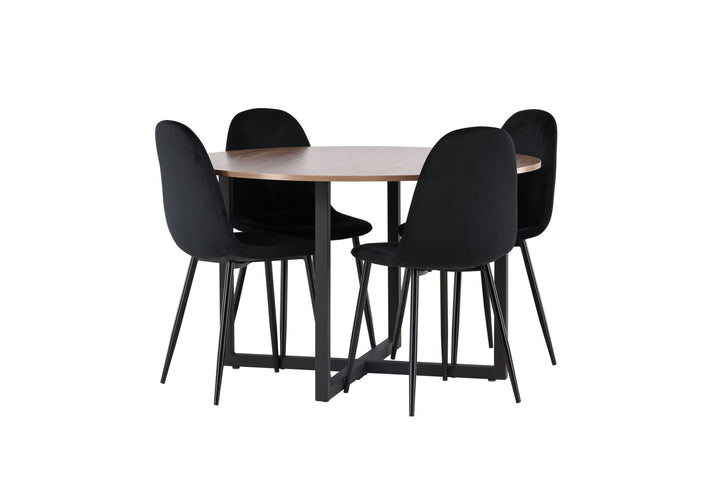 Venture Home Durango Dining Table - Black / Walnut MDF +Polar Dining Chair - Black legs / Black Velvet _4