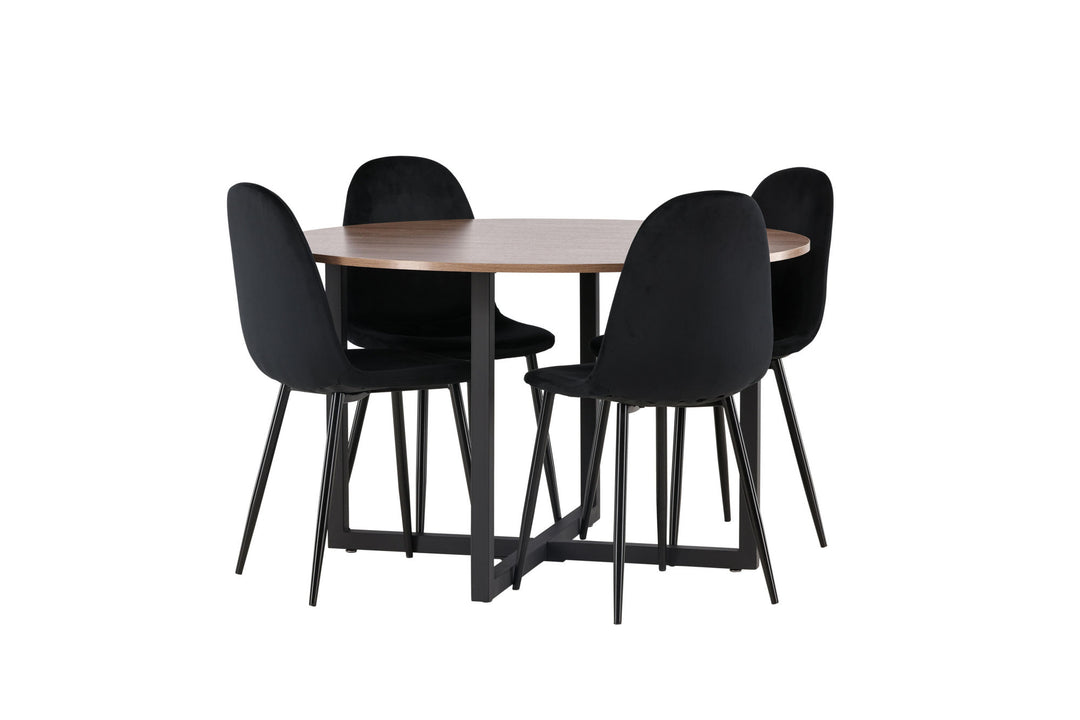 Venture Home Durango Dining Table - Black / Walnut MDF +Polar Dining Chair - Black legs / Black Velvet _4