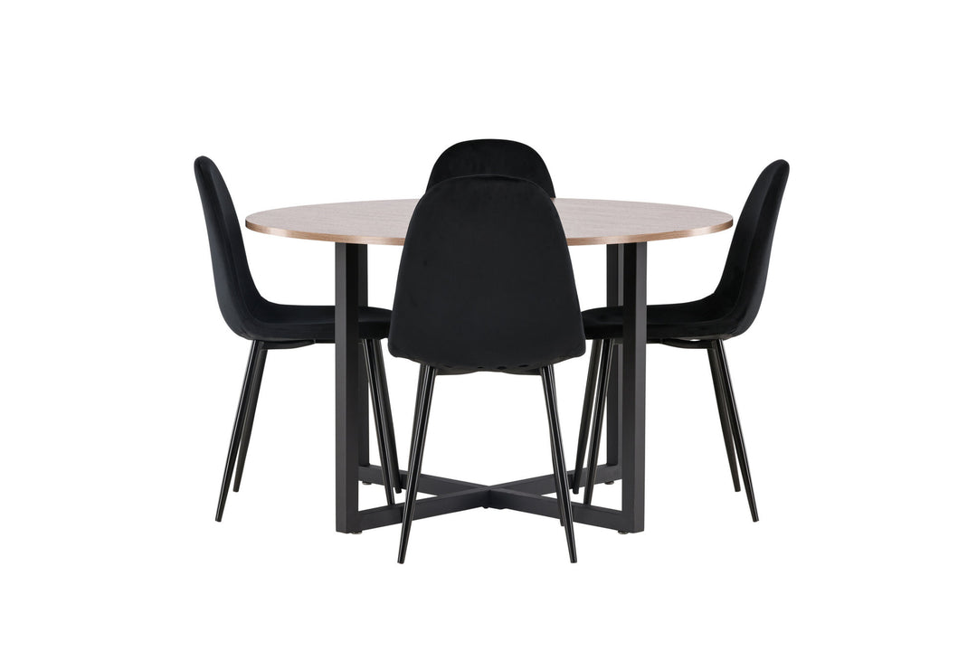 Venture Home Durango Dining Table - Black / Walnut MDF +Polar Dining Chair - Black legs / Black Velvet _4