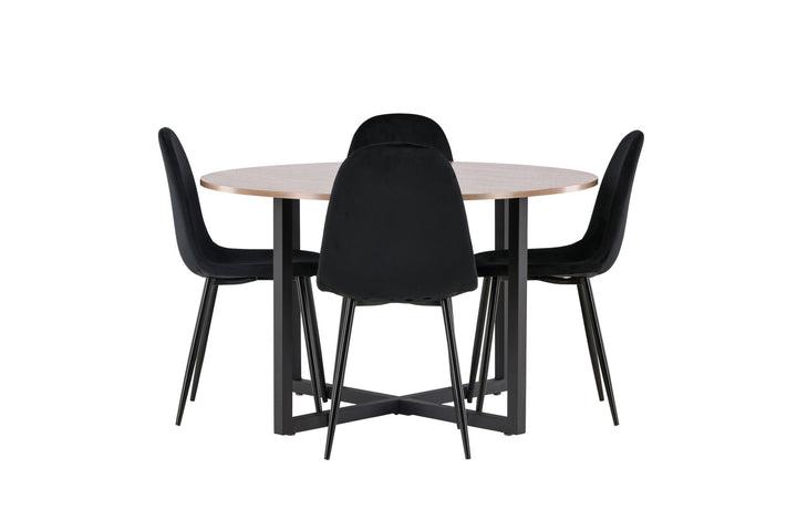 Venture Home Durango Dining Table - Black / Walnut MDF +Polar Dining Chair - Black legs / Black Velvet _4
