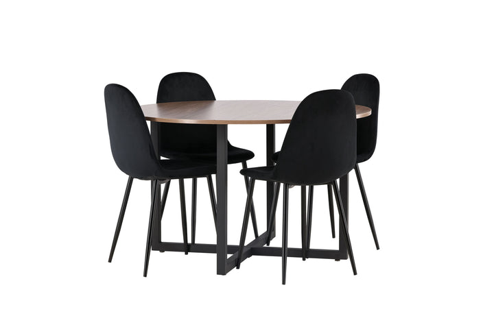 Venture Home Durango Dining Table - Black / Walnut MDF +Polar Dining Chair - Black legs / Black Velvet _4