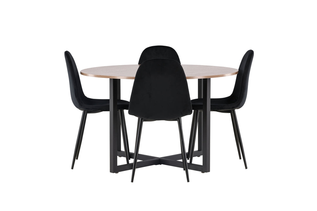 Venture Home Durango Dining Table - Black / Walnut MDF +Polar Dining Chair - Black legs / Black Velvet _4