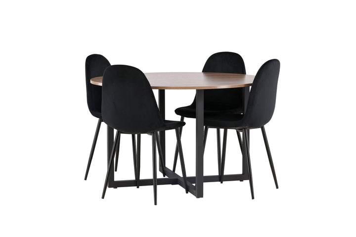 Venture Home Durango Dining Table - Black / Walnut MDF +Polar Dining Chair - Black legs / Black Velvet _4