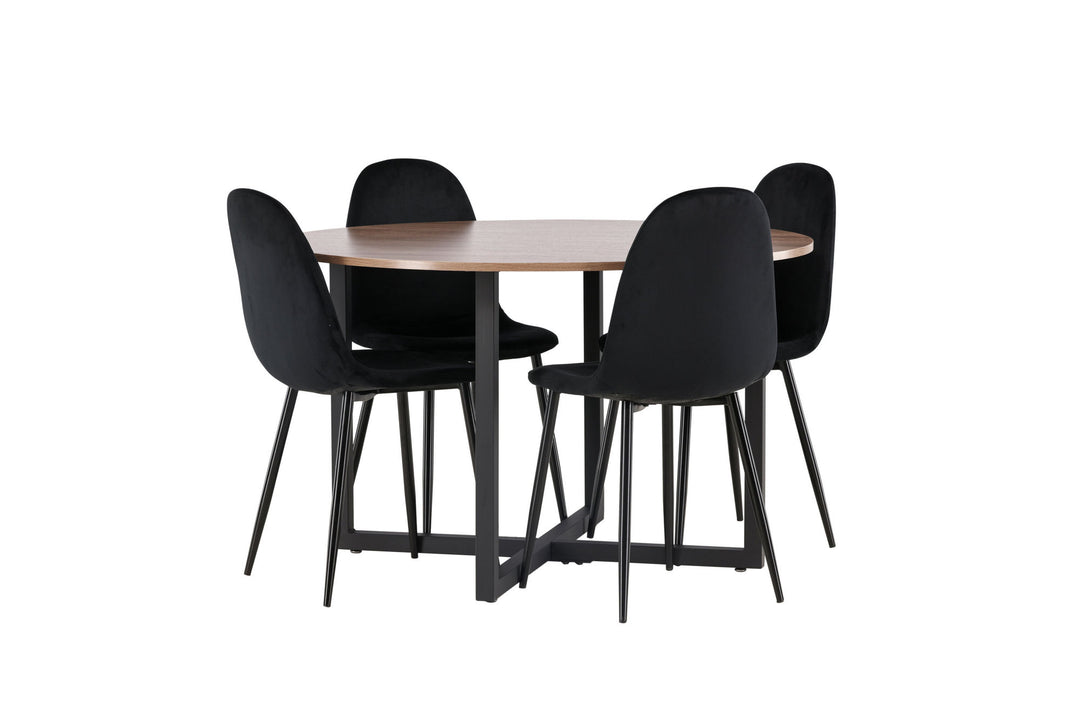 Venture Home Durango Dining Table - Black / Walnut MDF +Polar Dining Chair - Black legs / Black Velvet _4
