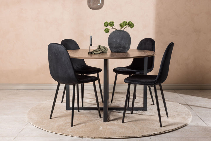 Venture Home Durango Dining Table - Black / Walnut MDF +Polar Dining Chair - Black legs / Black Velvet _4