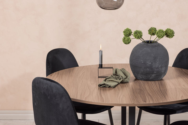 Venture Home Durango Dining Table - Black / Walnut MDF +Polar Dining Chair - Black legs / Black Velvet _4