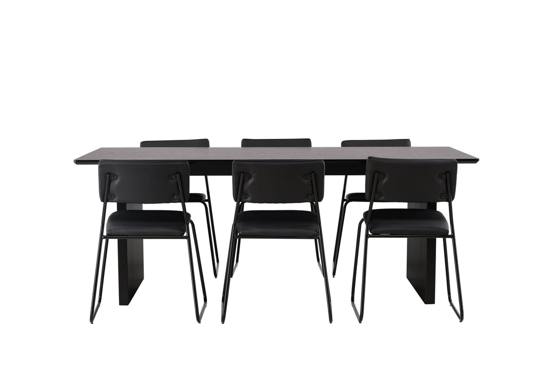 Venture Home Vail Dining Table - Black / Smoked Black MDF +Kenth Chair - Black / Black PU _6