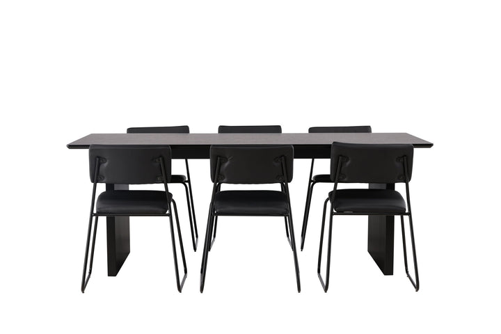 Venture Home Vail Dining Table - Black / Smoked Black MDF +Kenth Chair - Black / Black PU _6