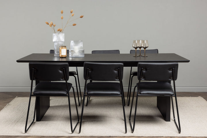 Venture Home Vail Dining Table - Black / Smoked Black MDF +Kenth Chair - Black / Black PU _6