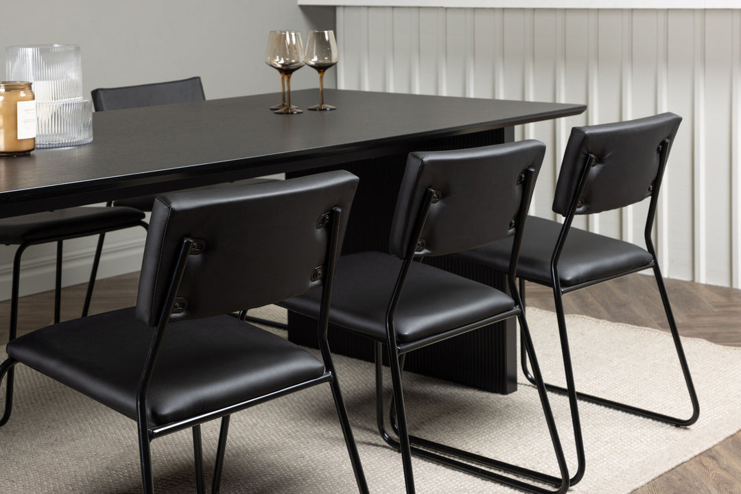 Venture Home Vail Dining Table - Black / Smoked Black MDF +Kenth Chair - Black / Black PU _6