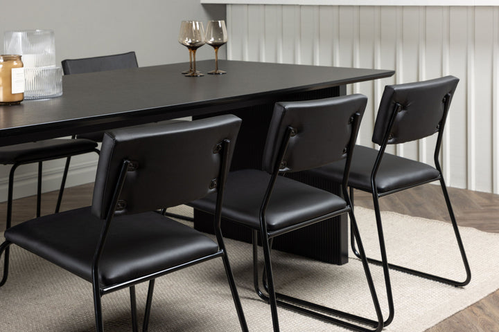 Venture Home Vail Dining Table - Black / Smoked Black MDF +Kenth Chair - Black / Black PU _6