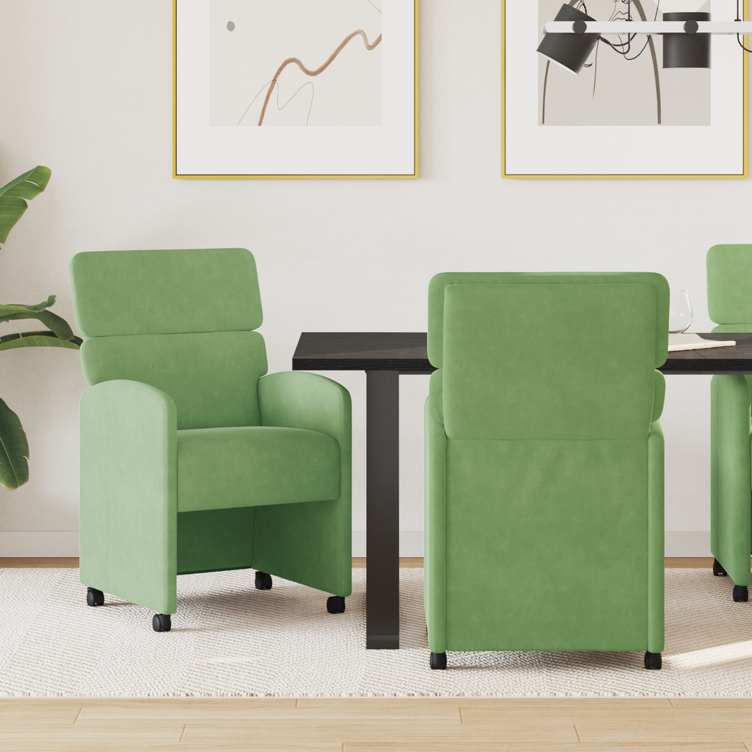 Spisebordsstole med hjul 2 pcs Lysegrøn 58 x 65 x 98 cm Fløjl