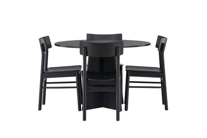 Venture Home Bootcut Round Dining Table - Black / Black Fanéer +Montros Dining Chair - Natural / Natural Rubberwood _4