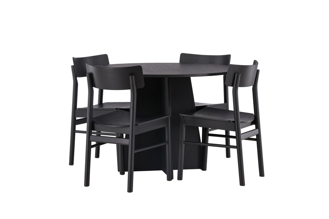 Venture Home Bootcut Round Dining Table - Black / Black Fanéer +Montros Dining Chair - Natural / Natural Rubberwood _4