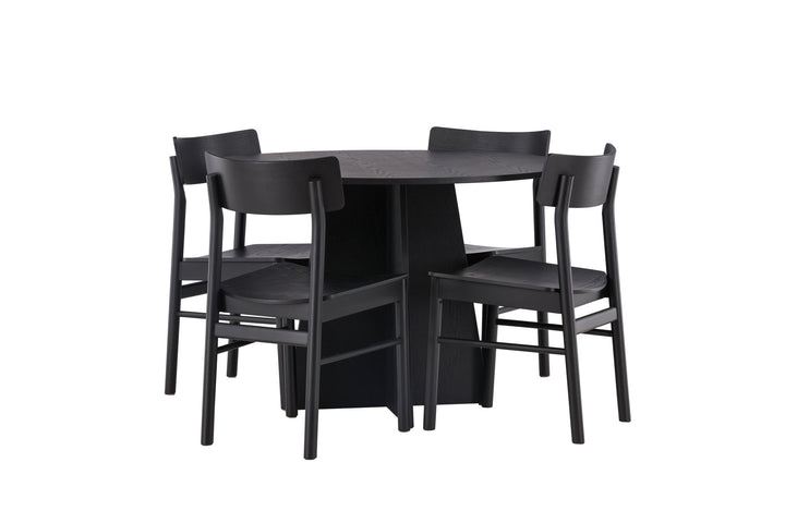 Venture Home Bootcut Round Dining Table - Black / Black Fanéer +Montros Dining Chair - Natural / Natural Rubberwood _4