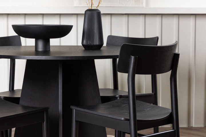 Venture Home Bootcut Round Dining Table - Black / Black Fanéer +Montros Dining Chair - Natural / Natural Rubberwood _4