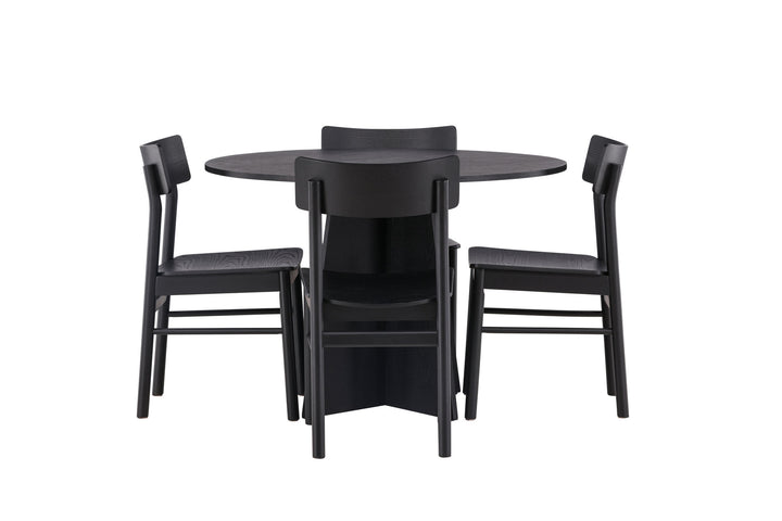 Venture Home Bootcut Round Dining Table - Black / Black Fanéer +Montros Dining Chair - Natural / Natural Rubberwood _4