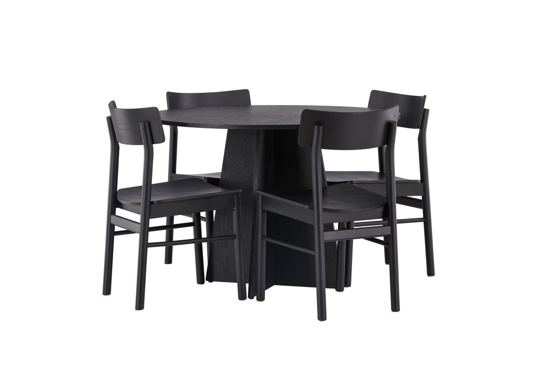 Venture Home Bootcut Round Dining Table - Black / Black Fanéer +Montros Dining Chair - Natural / Natural Rubberwood _4
