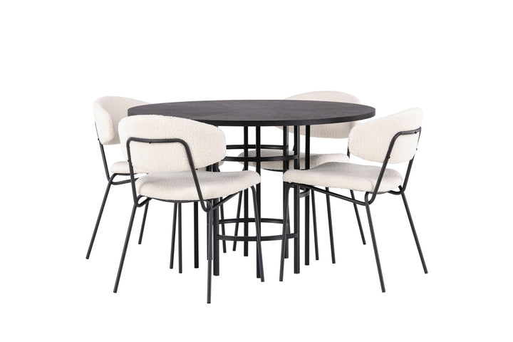 Venture Home Copenhagen Dining Table - Black / Black Veneer +Chico Dining Chair - Black / White Boucle _4