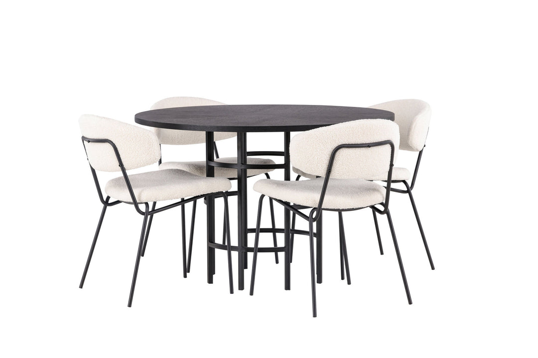 Venture Home Copenhagen Dining Table - Black / Black Veneer +Chico Dining Chair - Black / White Boucle _4