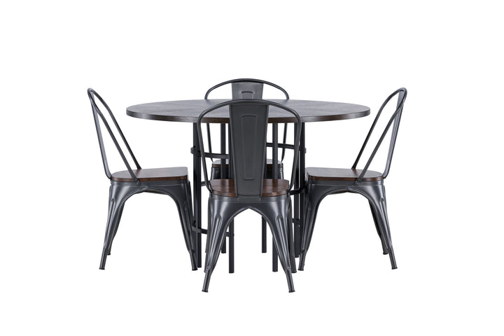 Venture Home Copenhagen Dining Table - Black / Mocca Veneer +Tempe Dining Chair - Dark grey / Dark Brown MDF _4