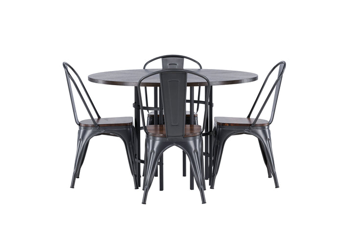 Venture Home Copenhagen Dining Table - Black / Mocca Veneer +Tempe Dining Chair - Dark grey / Dark Brown MDF _4