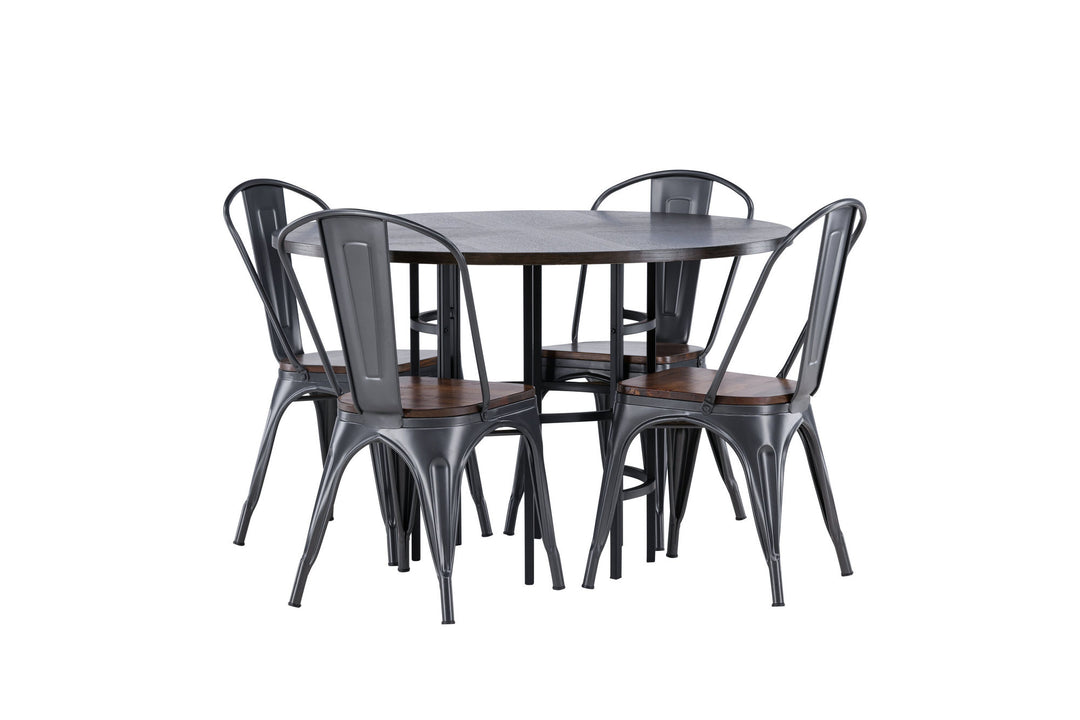 Venture Home Copenhagen Dining Table - Black / Mocca Veneer +Tempe Dining Chair - Dark grey / Dark Brown MDF _4
