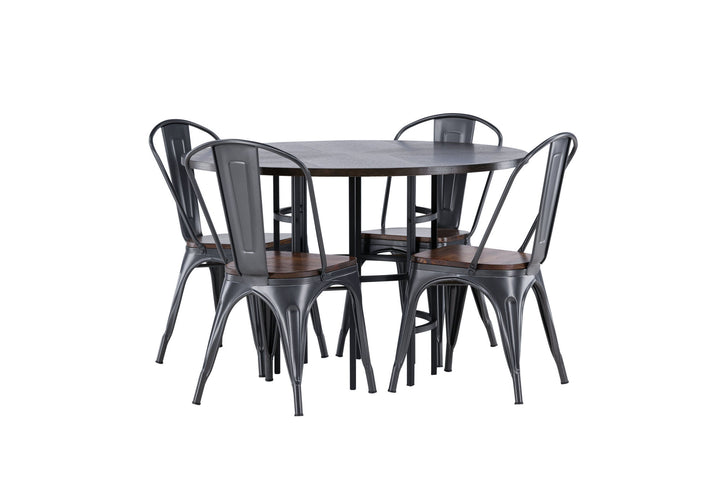 Venture Home Copenhagen Dining Table - Black / Mocca Veneer +Tempe Dining Chair - Dark grey / Dark Brown MDF _4