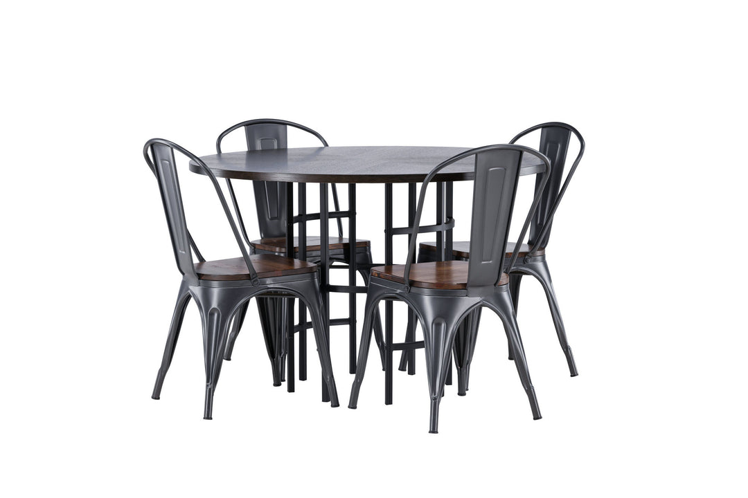 Venture Home Copenhagen Dining Table - Black / Mocca Veneer +Tempe Dining Chair - Dark grey / Dark Brown MDF _4