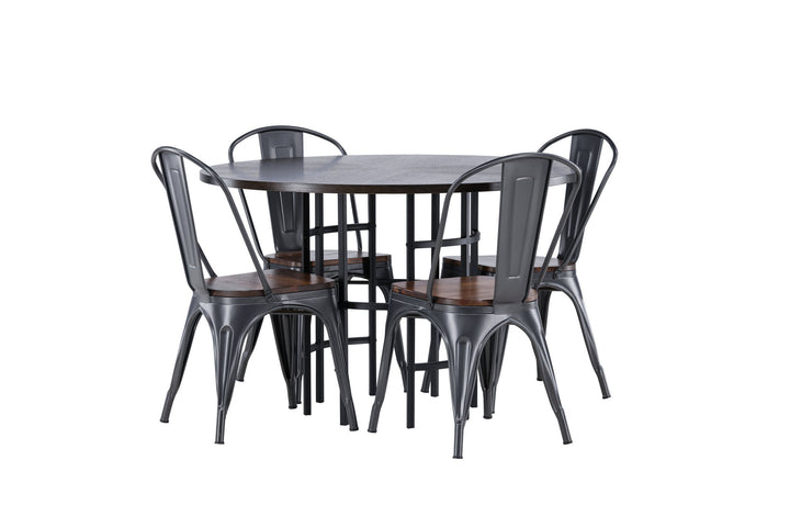 Venture Home Copenhagen Dining Table - Black / Mocca Veneer +Tempe Dining Chair - Dark grey / Dark Brown MDF _4
