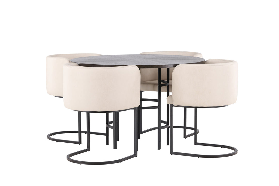 Venture Home Copenhagen Dining Table - Black / Mocca Veneer +Simrishman Dining Chair - Black / Beige TC-fabric _4