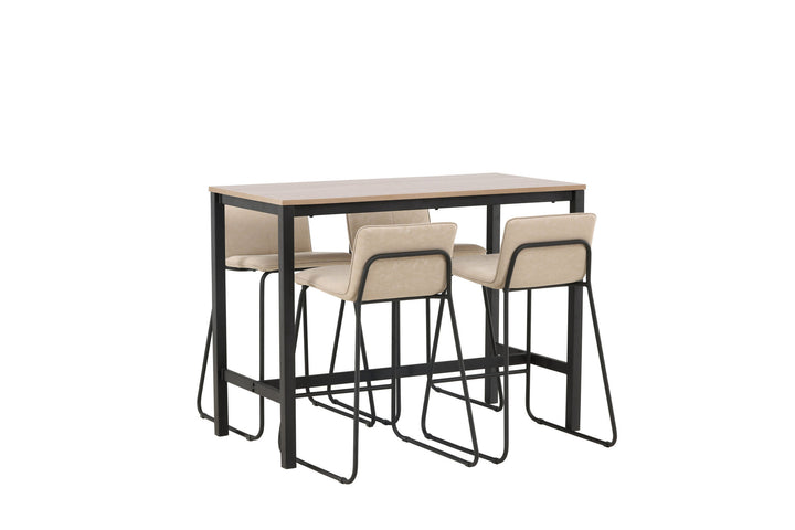 Venture Home Camden Bar Table - Walnut / Walnut MDF +Bisbee Bar Chair - Black / Beige Microfiber _4