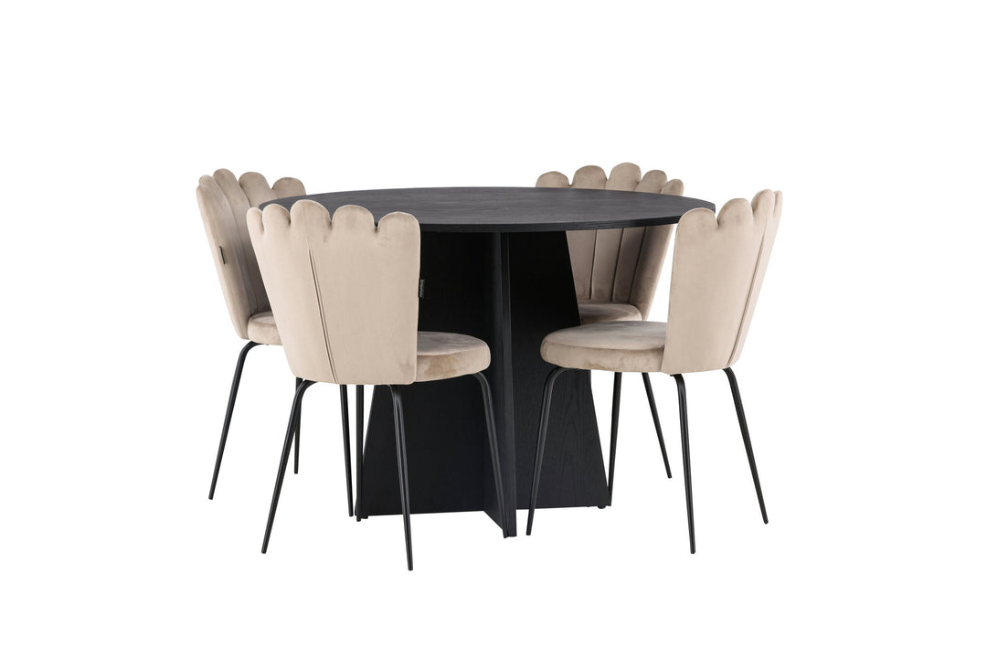 Venture Home Bootcut Round Dining Table - Black / Black Fanéer +Limhamn Light Chair - Black / Beige Velvet _4