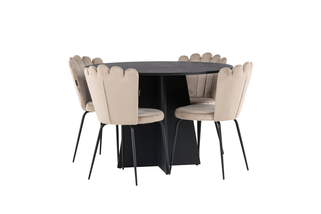 Venture Home Bootcut Round Dining Table - Black / Black Fanéer +Limhamn Light Chair - Black / Beige Velvet _4