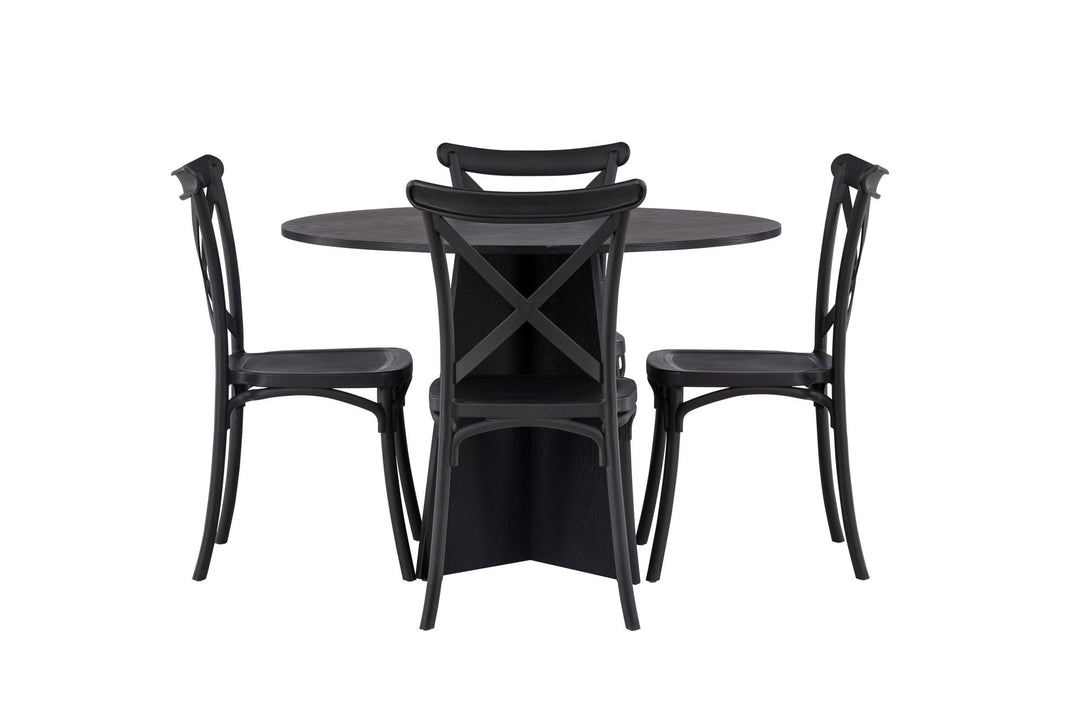 Venture Home Bootcut Round Dining Table - Black / Black Fanéer +Crosett Dining Chair - Matte Black / Matte Black Plastic _4