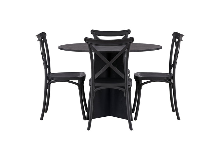 Venture Home Bootcut Round Dining Table - Black / Black Fanéer +Crosett Dining Chair - Matte Black / Matte Black Plastic _4