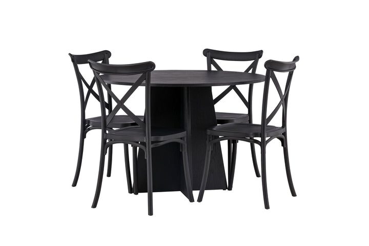 Venture Home Bootcut Round Dining Table - Black / Black Fanéer +Crosett Dining Chair - Matte Black / Matte Black Plastic _4