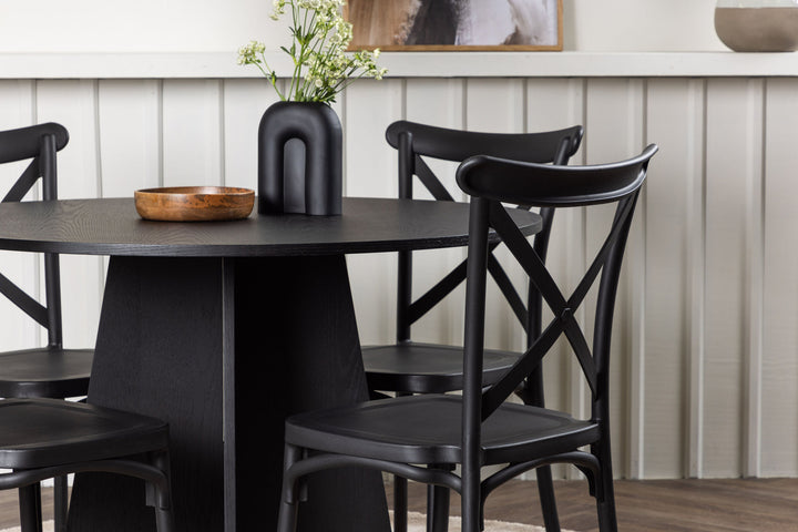 Venture Home Bootcut Round Dining Table - Black / Black Fanéer +Crosett Dining Chair - Matte Black / Matte Black Plastic _4