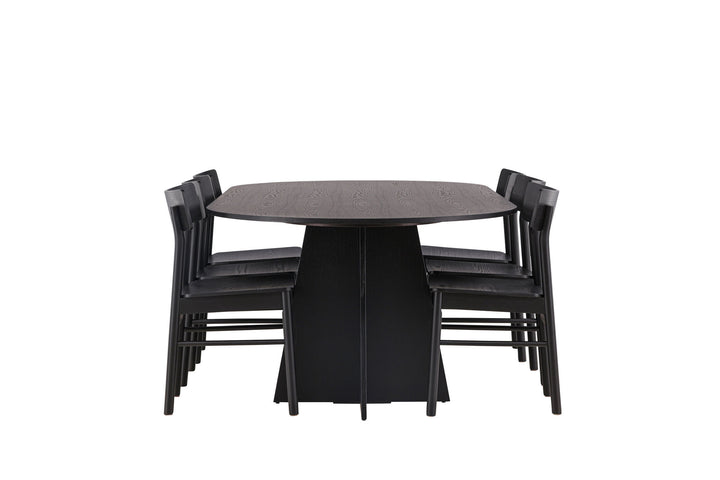 Venture Home Bootcut Oval Dining Table - Black / Black Fanéer +Montros Dining Chair - Natural / Natural Rubberwood _6