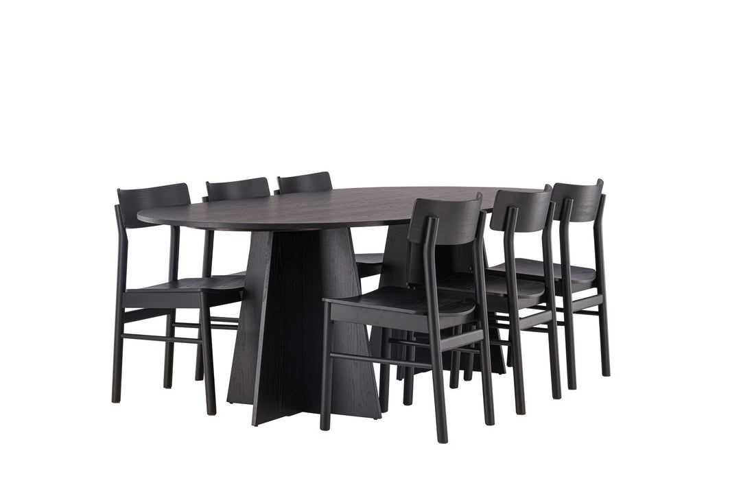 Venture Home Bootcut Oval Dining Table - Black / Black Fanéer +Montros Dining Chair - Natural / Natural Rubberwood _6