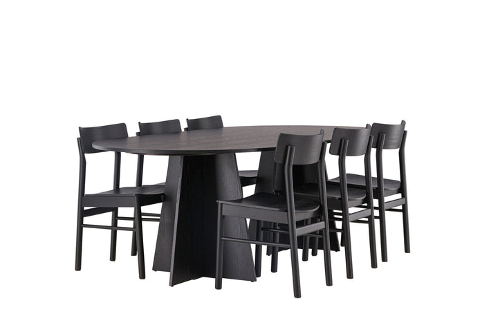 Venture Home Bootcut Oval Dining Table - Black / Black Fanéer +Montros Dining Chair - Natural / Natural Rubberwood _6
