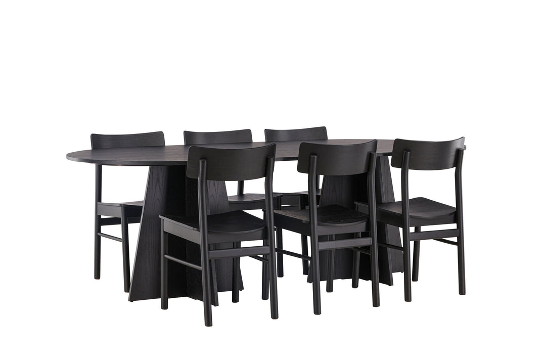 Venture Home Bootcut Oval Dining Table - Black / Black Fanéer +Montros Dining Chair - Natural / Natural Rubberwood _6