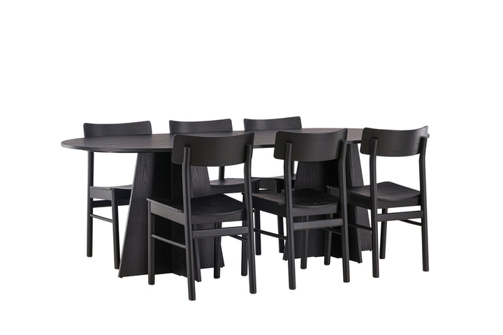Venture Home Bootcut Oval Dining Table - Black / Black Fanéer +Montros Dining Chair - Natural / Natural Rubberwood _6